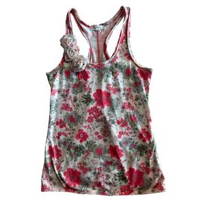Y2K Alythea Floral Racerback Tank Top Rosette Applique Womens Size Medium